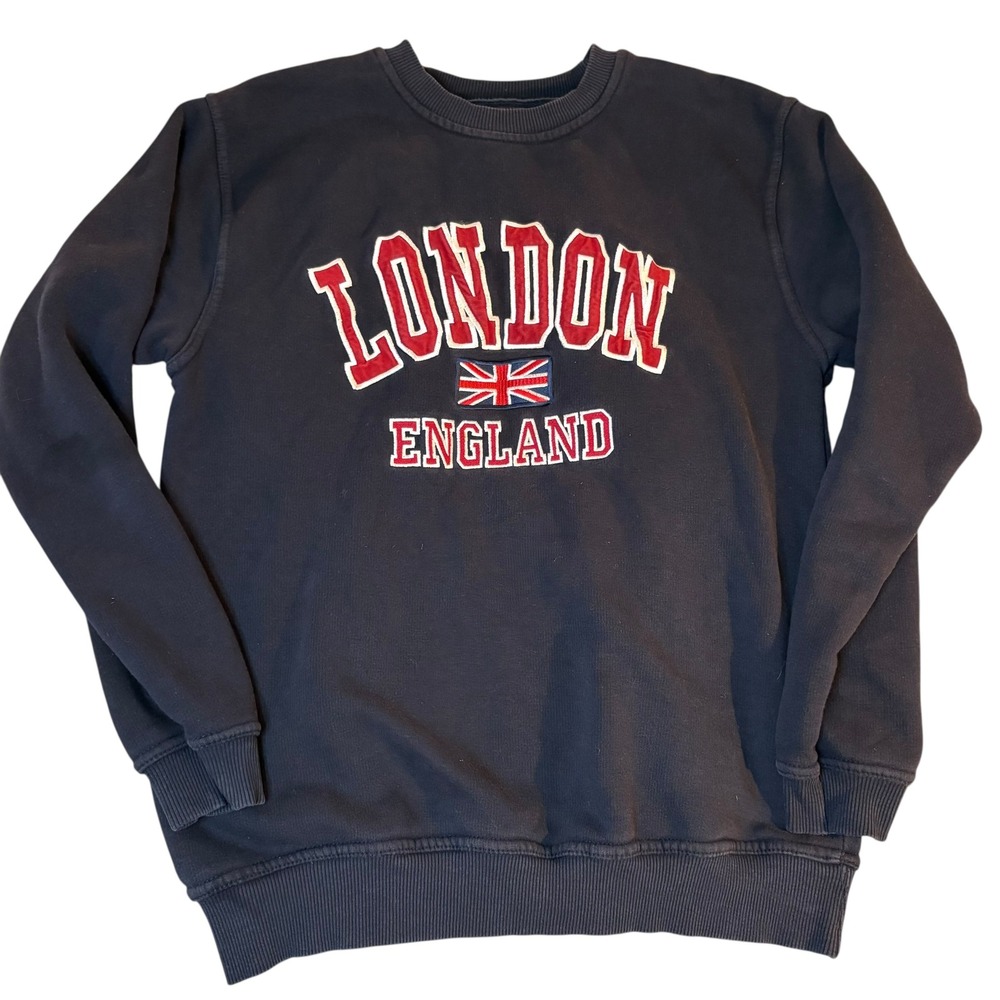 London England‎ Navy Crewneck Embroidered Sweatshirt UK Graphic Pullover Small